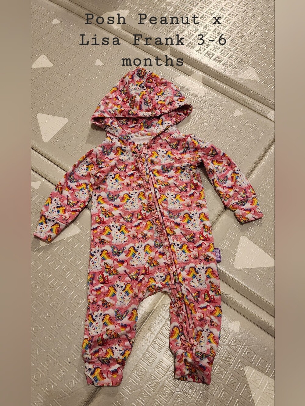 Posh Peanut x Lisa Frank Pink Rainbow Hooded One-Piece 3-6 Months